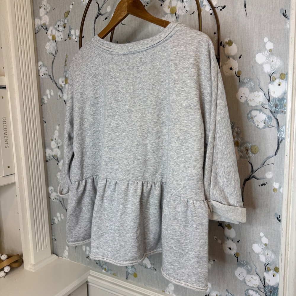 Saturday Sunday Anthropologie Grey Heather Peplum Sweatshirt Top Womens Petite M - Picture 6 of 6